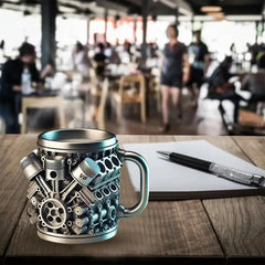 Stainless Steel &Resincup V8 & V6,Engines Design Mug, Durable & Stylish Rust-Proof Coffee Mug for Car Enthusiasts & Novelty Gift
