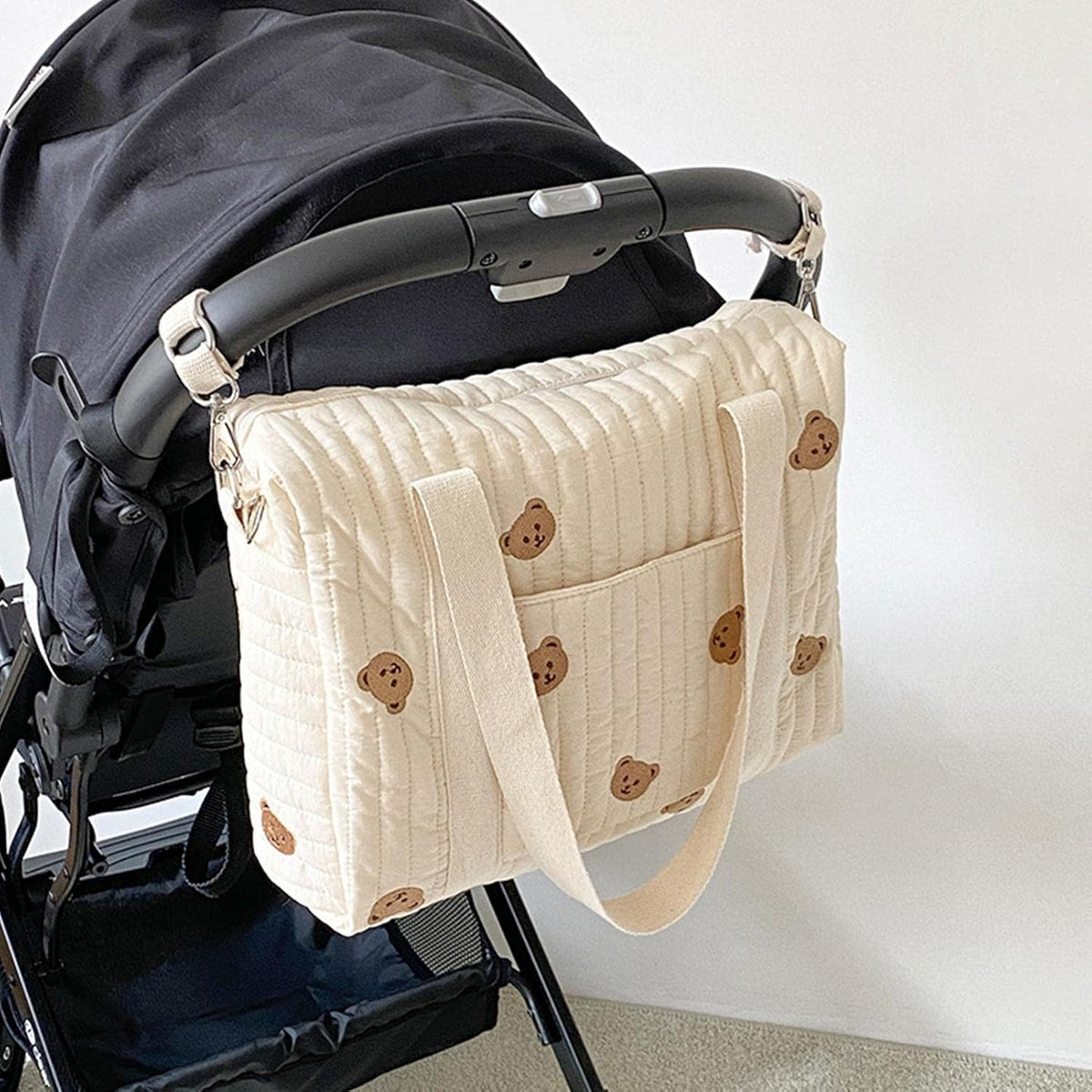 Diaper Tote, Soft Cotton Embroidery Caddies Cart Toy Organization, Cute Cartoon Pattern Outdoor Travel Organizer Diapers, Large Capacity Baby Organizers Pack, Diaper Caddy Bag for Diapers Wipes