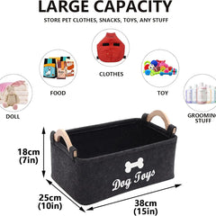 Felt Pet Toy Box and Dog Toy Box Storage Basket Chest Organizer - Perfect for Organizing Pet Toys, Blankets, Leashes and Food