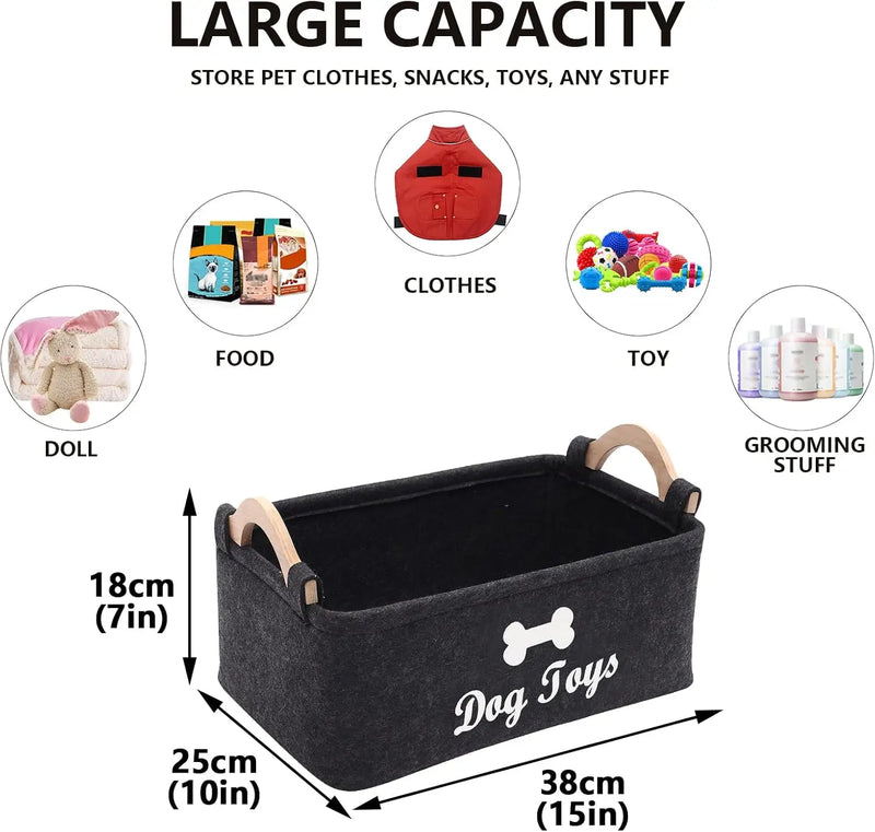 Felt Pet Toy Box and Dog Toy Box Storage Basket Chest Organizer - Perfect for Organizing Pet Toys, Blankets, Leashes and Food