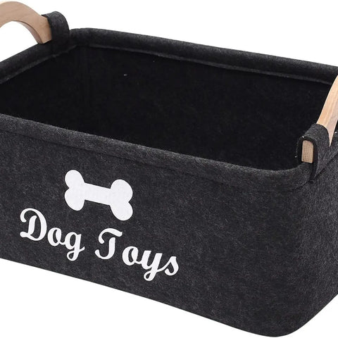 Felt Pet Toy Box and Dog Toy Box Storage Basket Chest Organizer - Perfect for Organizing Pet Toys, Blankets, Leashes and Food