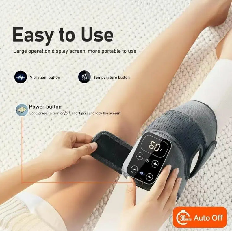 Electric Cordless Knee Massager, Electric Heated Knee Brace, 5 Heat Levels & 3 Massage Modes, Suitable for Men and Women, Include Knee Strap Combo