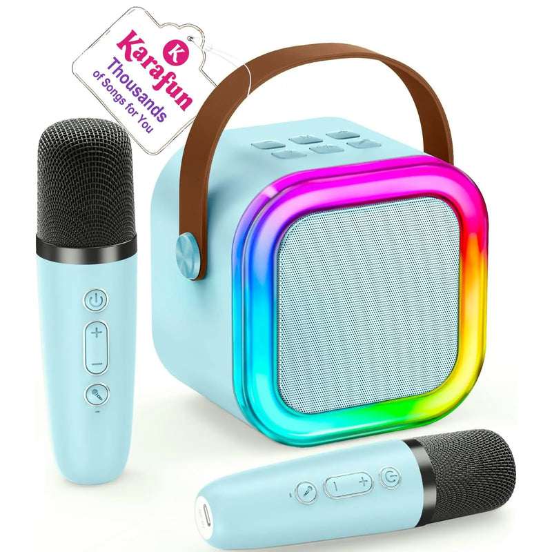 KINGLUCKY Mini Karaoke Machine with 2 Wireless Microphones Bluetooth 5.3 Speaker LED Nightlight IPX4 Water Resistant Portable DVD Player for Halloween Birthday Gifts