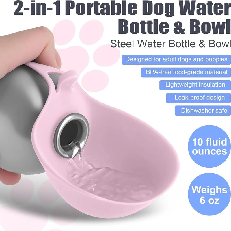 Portable Dog Water Bottle with Bowl, Leak-Proof Pet Travel Hydration Container, Lightweight Outdoor Drinking Cup for Walking and Hiking