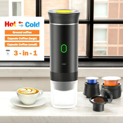 3-In-1 Portable Electric Coffee Machine, Travel Coffee Machine, Type-C Interface (2500Mah Lithium Battery), Hot and Cold Dual Mode, Wireless Heating, 60S Quick Heat, 60Ml Capacity, Suitable for Coffee Powder/Large and Small Cup Capsules