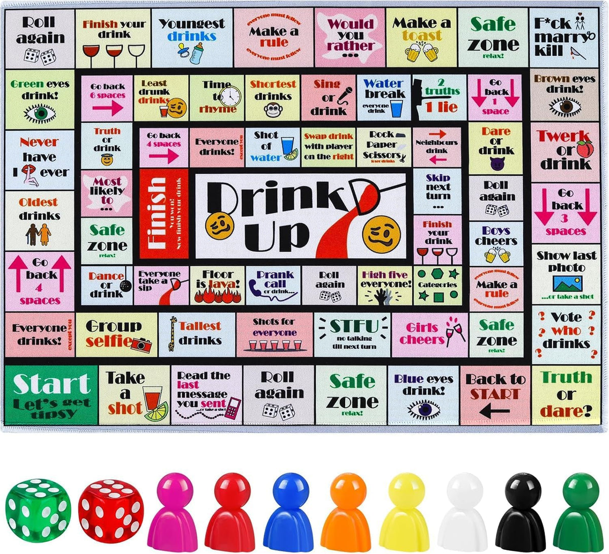 Drinking Board Games for Adults, Rubber Mat Drinking Board Game, Funny Party Interactive Games for Game Night, Birthday, Family Play or Any Occasion, Age 21+, 2-8 Players