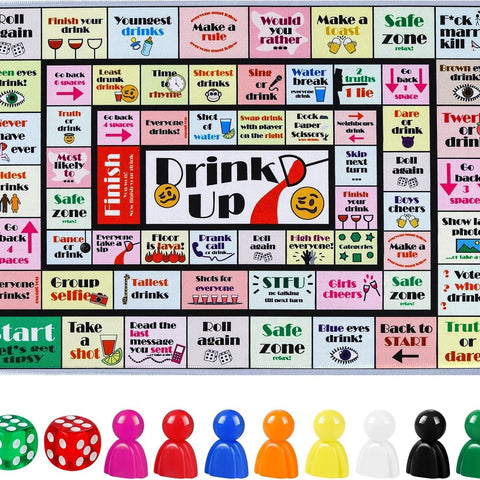 Drinking Board Games for Adults, Rubber Mat Drinking Board Game, Funny Party Interactive Games for Game Night, Birthday, Family Play or Any Occasion, Age 21+, 2-8 Players