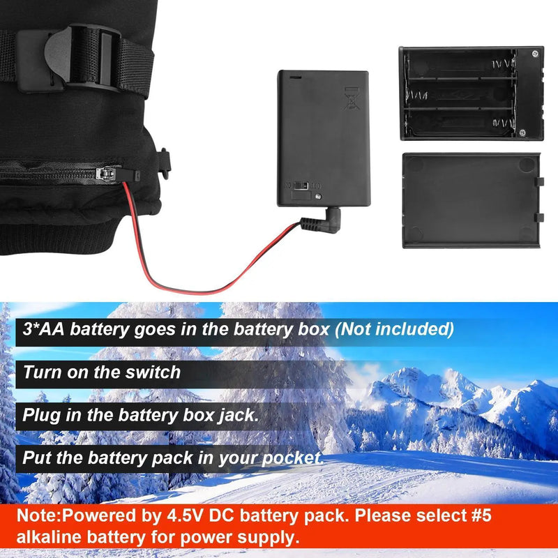 Heated Gloves,Battery Box Hand Warm Windproof Thermal Winter for Cycling Motorcycle Driving Skiing Outdoor Winter Sport (No Battery)