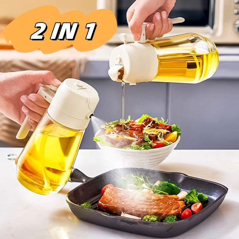 470ML Olive Oil Sprayer Dispenser for Cooking BBQ 2 in 1 Glass Oil Vinegar Soy Sauce Spray Kitchen Oil Bottle for Air Fryer