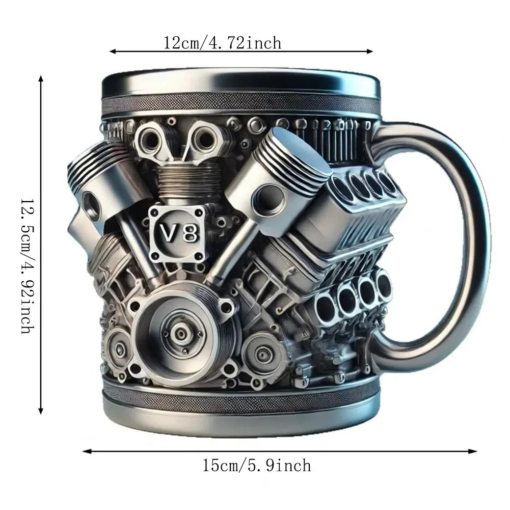Stainless Steel &Resincup V8 & V6,Engines Design Mug, Durable & Stylish Rust-Proof Coffee Mug for Car Enthusiasts & Novelty Gift