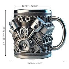 Stainless Steel &Resincup V8 & V6,Engines Design Mug, Durable & Stylish Rust-Proof Coffee Mug for Car Enthusiasts & Novelty Gift