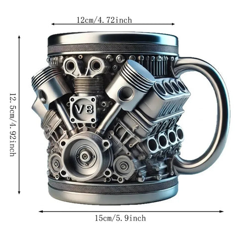 Stainless Steel &Resincup V8 & V6,Engines Design Mug, Durable & Stylish Rust-Proof Coffee Mug for Car Enthusiasts & Novelty Gift
