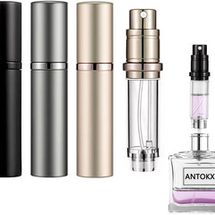 Travel Perfume Refillable Bottle Atomiser - 3-Pack 5ML  Perfume Atomiser, Pocket Perfume Dispenser, Scent Pump Case, Leakproof Portable Perfume Sprayer for Women and Men (Black & Grey & Gold)