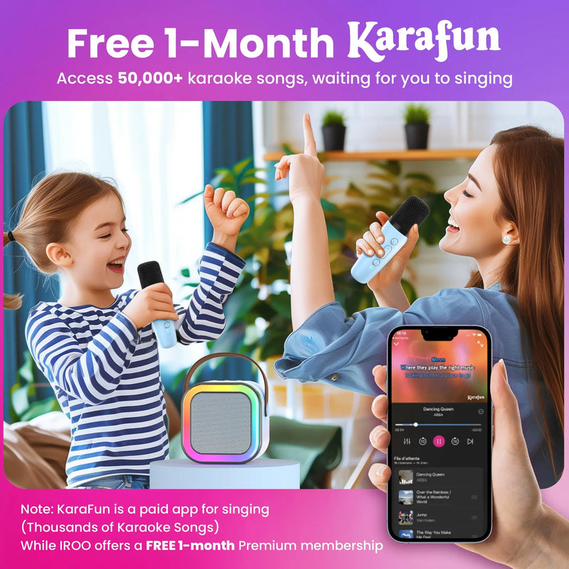 KINGLUCKY Mini Karaoke Machine with 2 Wireless Microphones Bluetooth 5.3 Speaker LED Nightlight IPX4 Water Resistant Portable DVD Player for Halloween Birthday Gifts