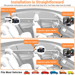 Rohent Baby Car Camera HD 1080P - Rear-Facing Infant Monitor with Night Vision Car Camera for Baby 150° Wide-Angle Lens Anti-Glare Screen Easy Install 360° Adjustable Display