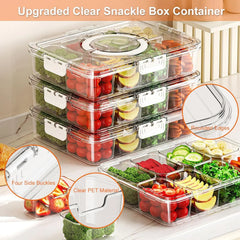New Style Veggie Tray with Lid Handle Divided Serving Tray Snack Spinner Portable Snackle Box for Candy Fruits Nuts Clear Fridge