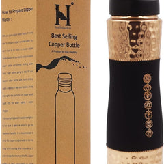 Pure Copper Water Bottle with Sipper, 1000 Ml Capacity for Ayurveda Health Benefits - 7 Chakras Engraved