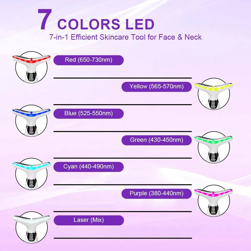 7 Color Facial & Neck Massager, USB Rechargeable Face& Neck Beauty Instrument, Facial Beauty Massagers, Face Sculpting Tool for Women, Neck Beauty Massager for Skin Care at Home, Face Lifting Device, Facial Tools