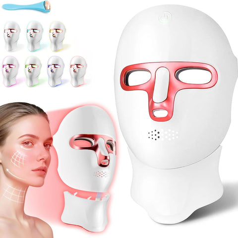 LED Face Mask Light Therapy for Face and Neck 270 + 90 LED Beads 7 Color Light Therapy Mask Red Light Therapy Face Mask for Skin Rejuvenation Anti-Aging Wrinkles Tightening Facial Skin Care Device