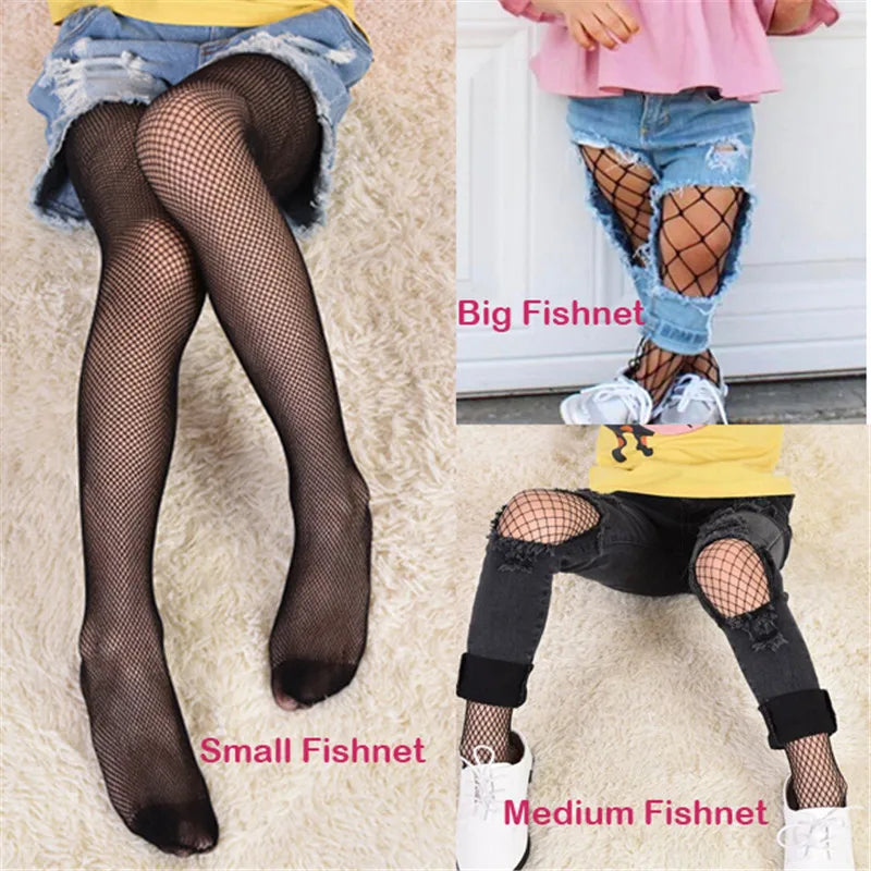 5-15Years Kids Girl Fishnet Net Tights Black White Hollow Out Stockings with Mesh Children Girls Casual Tights Pantyhose