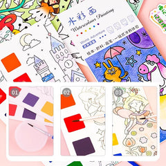 Magic Watercolor Coloring Book for Kids 12 Sheets Graffiti Painting Notebook with Paint Brush Water-Activated Gouache Drawing