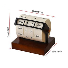 2025 Calendar Rotary Perpetual Desk Calendar Wooden Wheeling Calendar Month Week Day Date Display for Home Office Reusable