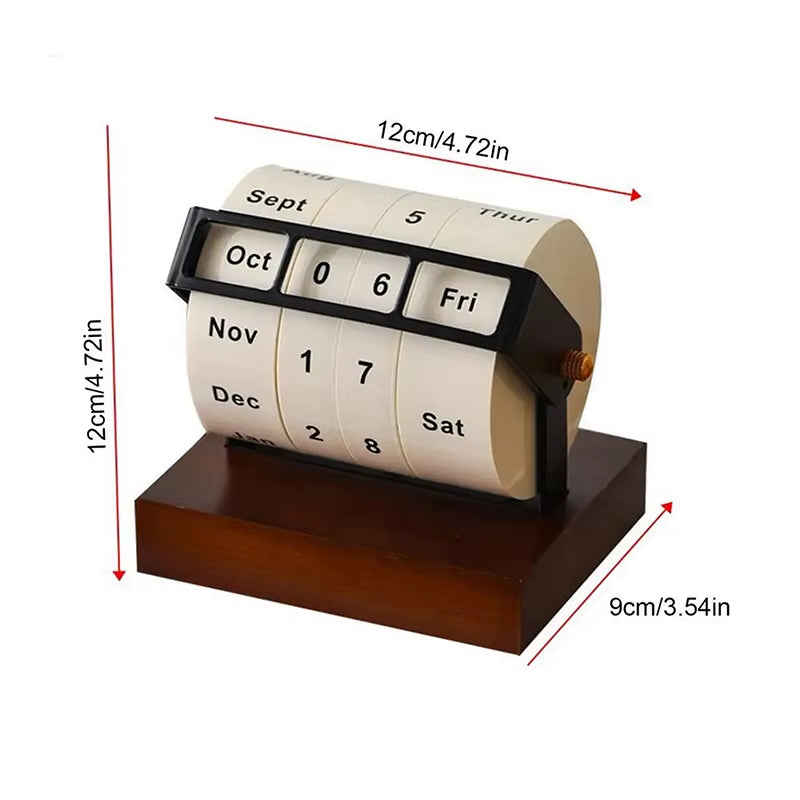 2025 Calendar Rotary Perpetual Desk Calendar Wooden Wheeling Calendar Month Week Day Date Display for Home Office Reusable