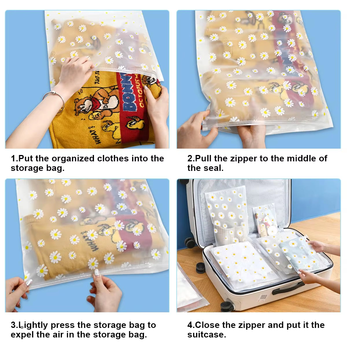 10 Pack Travel Storage Bags for Clothes, Clear Reusable Bags Plastic Ziplock Bags Luggage Organizer Pouch for Clothes Towels