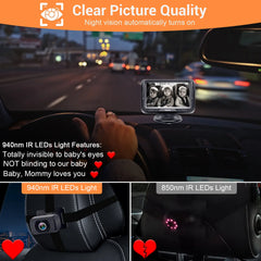 Rohent Baby Car Camera HD 1080P - Rear-Facing Infant Monitor with Night Vision Car Camera for Baby 150° Wide-Angle Lens Anti-Glare Screen Easy Install 360° Adjustable Display
