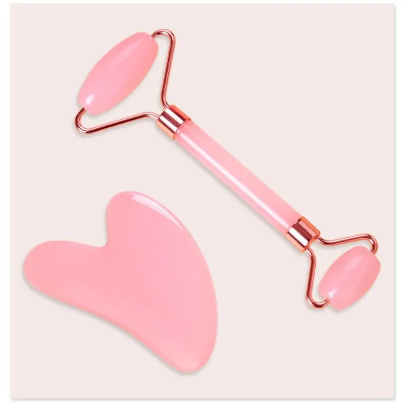 Non Jade Resin Double Roller Massager Heart Shape Facial Massager Gua Sha Tool Set Resin Material Lightweight Durable Double Roller Follows Face Curves Cute Heart Shape Practical Soothes Skin Helps Skincare Absorption Facial Tools