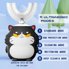 Kids Electric U-Shaped Toothbrsh - Cat Cartoon Sonic Atomatic Toothbrsh, 4-Head Fll Moth 6-Speed Cleaning Mode, Sitable for 2-15 Years Old Rechargeable Electronic Toothbrushes