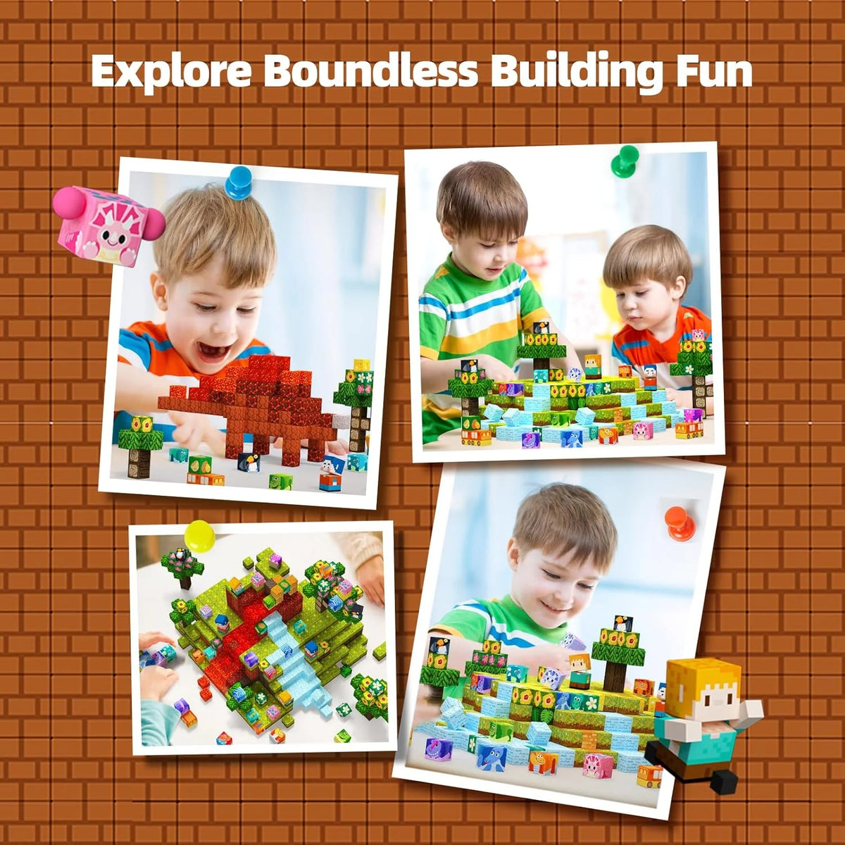 Magnetic Building Blocks Dinosaur Theme Kid Toys for 3+ Years Old Boys Girls, STEM Building Gifts for Kids, Magnets Sensory Game for Toddler 48PCS