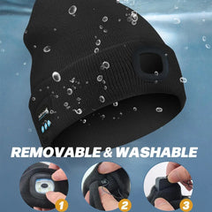 Bluetooth Beanie with LED Headlight and Removable Speaker, USB Rechargeable Warm Hat LED Hat for Music and Calling, Sport,Outdoor,Unisex Birthday Gift