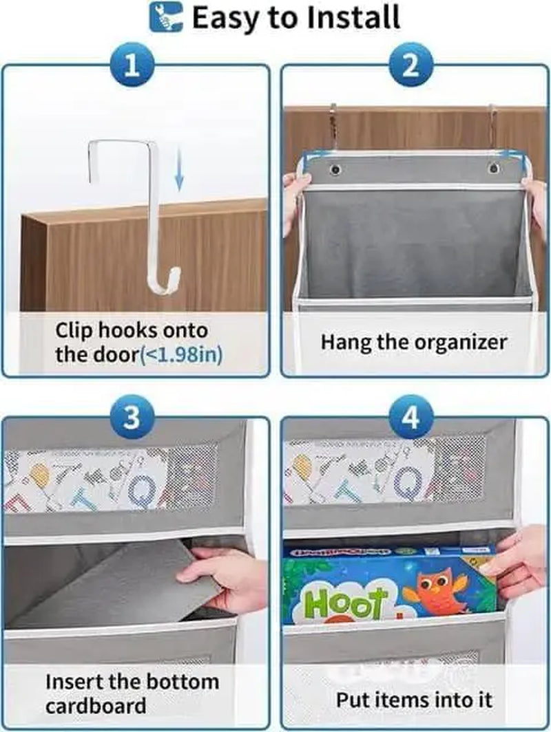 Over Door Hanging Organizer Storage, 5-Tier Closet & Pantry Organizer with 5 Deep Pockets, Heavy Duty Anti-Tilt Design, Holds up to 44 Lbs, No Drill Install for Bedroom, Bathroom, Nursery, Dorm & Small Space