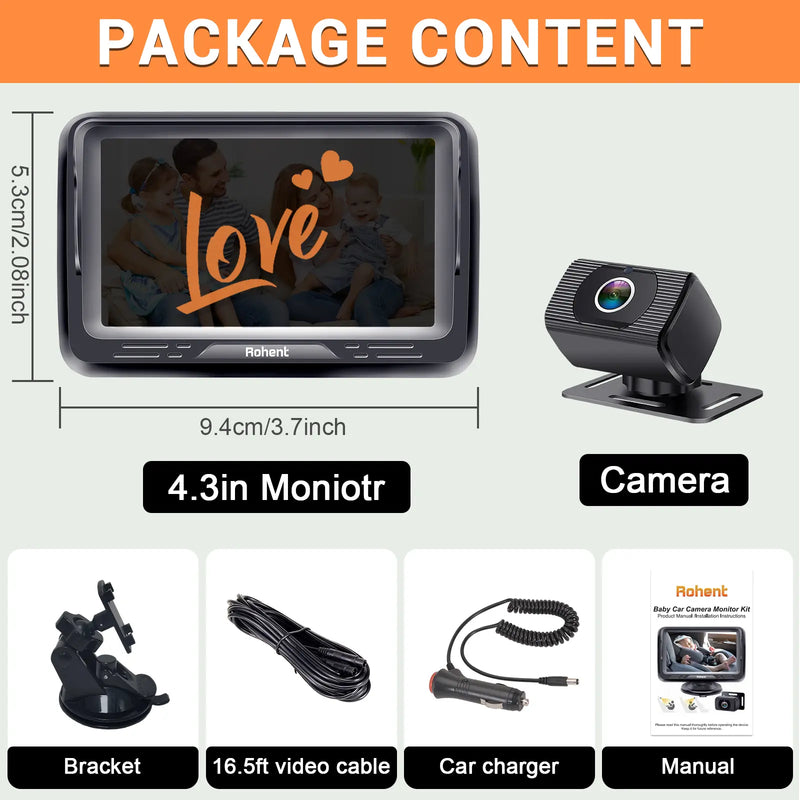 Rohent Baby Car Camera HD 1080P - Rear-Facing Infant Monitor with Night Vision Car Camera for Baby 150° Wide-Angle Lens Anti-Glare Screen Easy Install 360° Adjustable Display